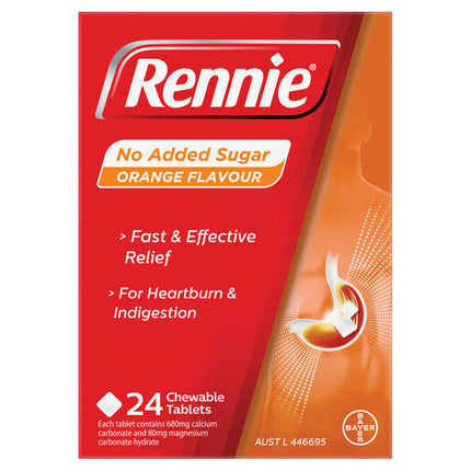 Rennie No Added Sugar Orange 24 Tablets