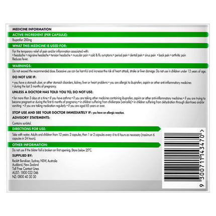 Nurofen Zavance 200mg Ibuprofen 80 Liquid Capsules