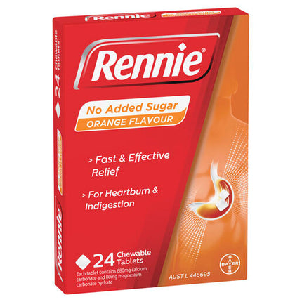Rennie No Added Sugar Orange 24 Tablets