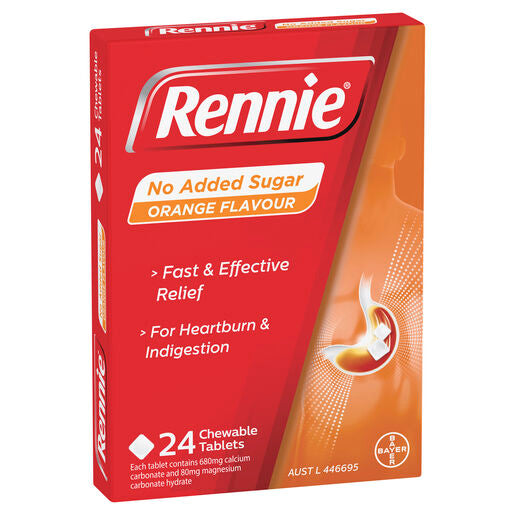 Rennie No Added Sugar Orange 24 Tablets