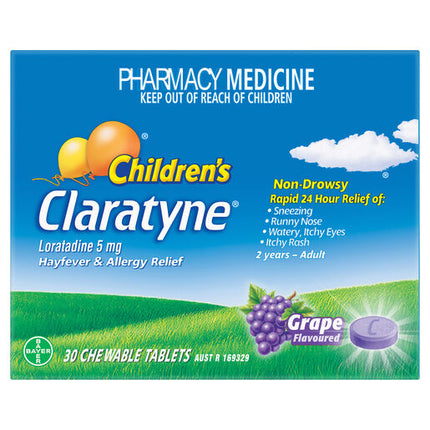 Claratyne Children's Allergy & Hayfever Relief Antihistamine Grape Flavour Chewable Tablets 30 Pack