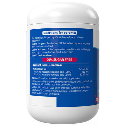 Nature's Way Kids Smart Bursts High DHA Omega-3 Fish Oil 180 Chewable Soft Capsules