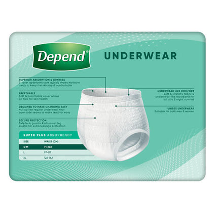 Depend Incontinence Underwear Unisex Super Plus Small/Medium 10 Pack