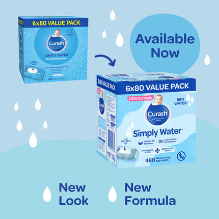 Curash Simply Water Baby Wipes 6 x 80 Value Pack