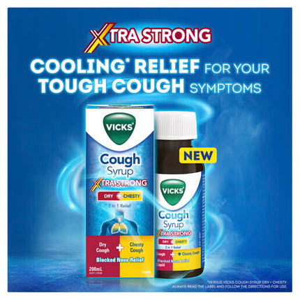 Vicks Cough Syrup Dry + Chesty Xtra Strong Cough and Cold Relief 200mL