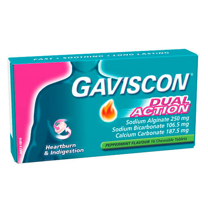 Gaviscon Dual Action Heartburn & Indigestion Relief Peppermint 16 Chewable Tablets
