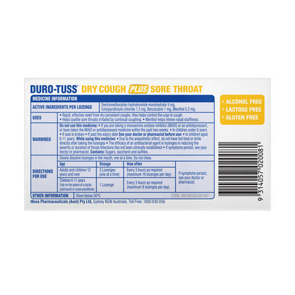 Duro-Tuss Dry Cough Plus Sore Throat Lemon Lozenges 32
