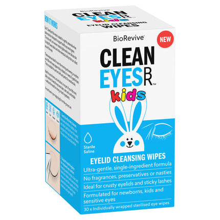 BioRevive CleanEyes Kids Eyelid Cleansing Wipes 30