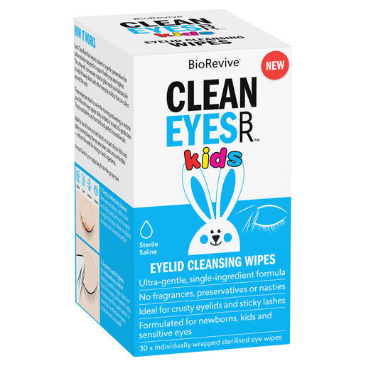 BioRevive CleanEyes Kids Eyelid Cleansing Wipes 30