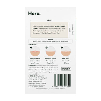 Hero Mighty Patch Surface Pimple Patches Face Body & Back XL-Sized 10 pack
