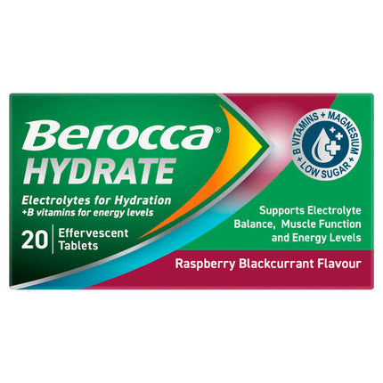 Berocca Hydrate Raspberry Blackcurrant 20 Effervescent Tablets