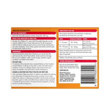 Nurofen For Children 100mg Ibuprofen Orange 12 Chewable Capsules