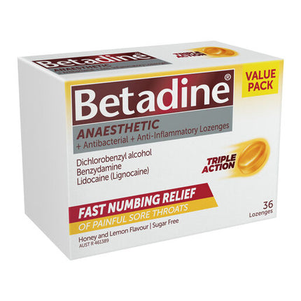 Betadine Lozenge Anaesthetic Honey Lemon 36 Lozenges