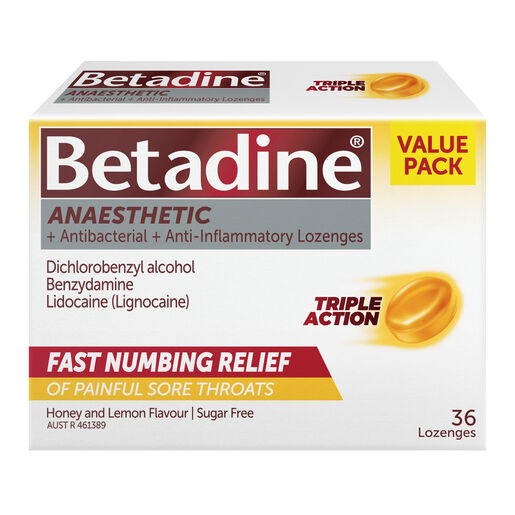 Betadine Lozenge Anaesthetic Honey Lemon 36 Lozenges