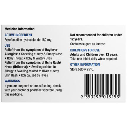 Chemist's Own Fexo Hayfever & Allergy Relief 180mg Tablets 10