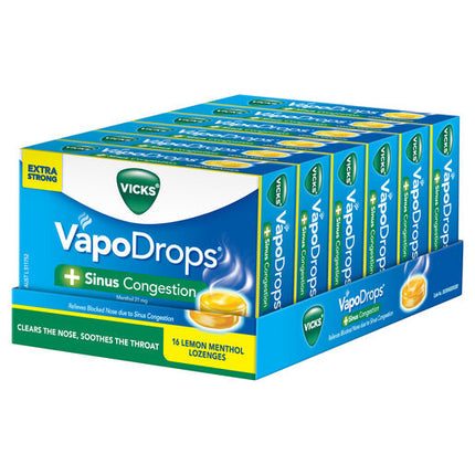 Vicks VapoDrops +Sinus Congestion Lemon Menthol 16 Lozenges – Cough & Cold