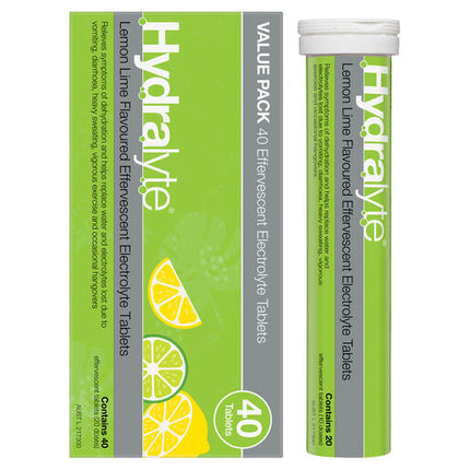 Hydralyte Effervescent Electrolyte Tablets Lemon Lime 40 Tablets