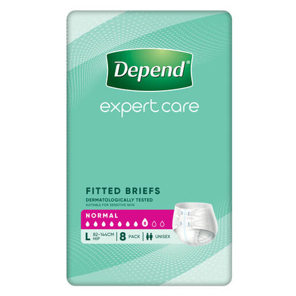 Depend Fitted Briefs Normal Unisex Large 8 Pack