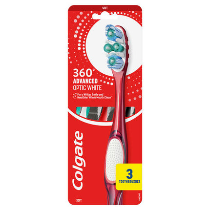 Colgate 360 Advanced Optic White Manual Toothbrush Soft 3 Pack