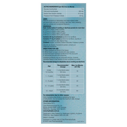 Hydralyte Electrolyte Ice Blocks Colourfree Lemonade 16 Pack