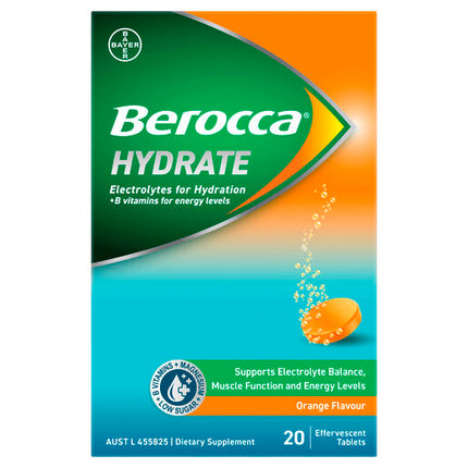 Berocca Hydrate Orange 20 Effervescent Tablets
