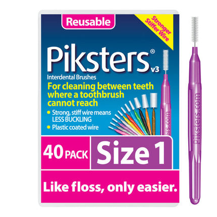 Piksters Interdental Brush Size 1 Purple 40 Pack