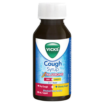 Vicks Cough Syrup Dry + Chesty Xtra Strong Cough and Cold Relief 200mL