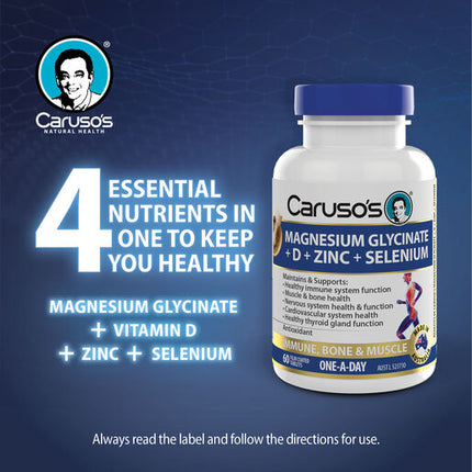 Caruso's Magnes Glycinate + D + Zinc + Selenium 60 Tablets