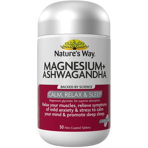 Nature's Way Magnesium + Ashwagandha 50 Film Coated Tablets