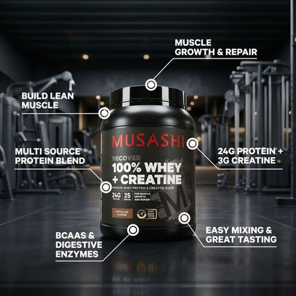 Musashi 100% Whey + Creatine Powder Chocolate Flavour 900g