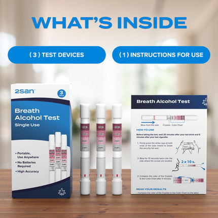 2San Single Use Breathalyzer - Alcohol Test 3 Pack