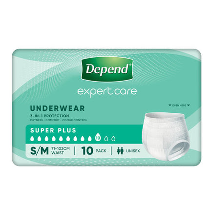 Depend Incontinence Underwear Unisex Super Plus Small/Medium 10 Pack