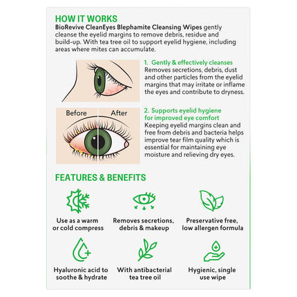 BioRevive CleanEyes Blephamite Cleansing Wipes 30 Pack