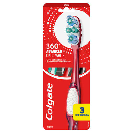 Colgate 360 Advanced Optic White Manual Toothbrush Medium 3 Pack
