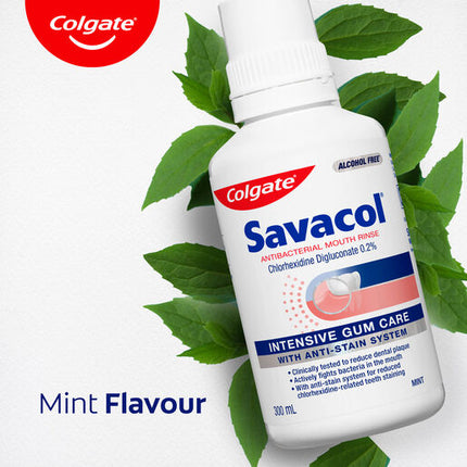 Colgate Savacol Antibacterial Anti-Stain Mouth Rinse 300mL Alcohol Free Mint