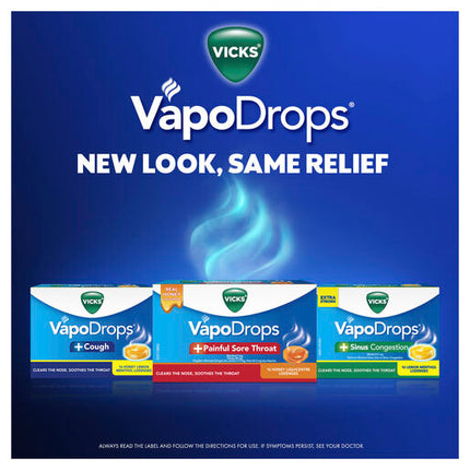 Vicks VapoDrops +Painful Sore Throat 32 Honey Liquicentre Lozenges – Cough & Cold