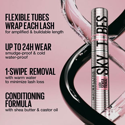 Maybelline Lash Sensational Sky Tubes Tubing Mascara Extension-Like Length Very Black