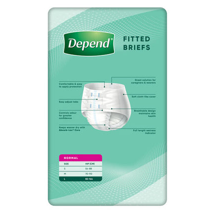Depend Fitted Briefs Normal Unisex Large 8 Pack