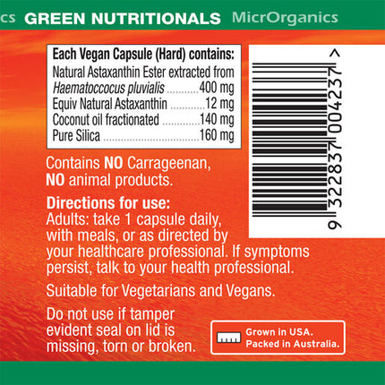 Green Nutritionals Natural Astaxanthin 12Mg 60 Capsules