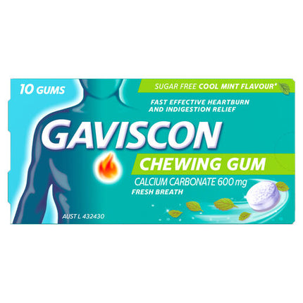 Gaviscon Chewing Gum Heartburn and Indigestion relief Cool Mint Flavour 10 Pack