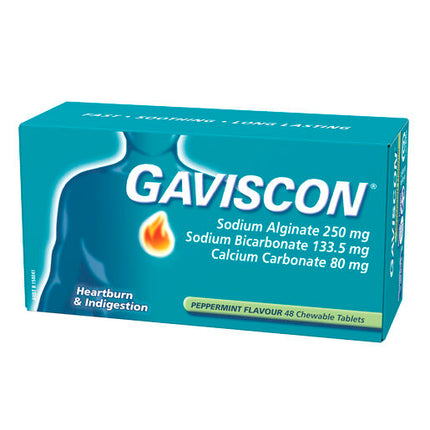 Gaviscon Heartburn & Indigestion Relief Peppermint 48 Chewable Tablets