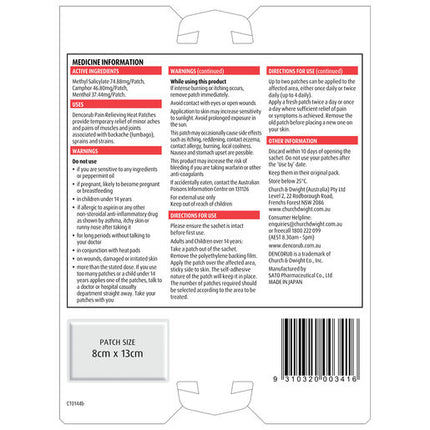 Dencorub Pain Relieving Heat Patches 6 Pack
