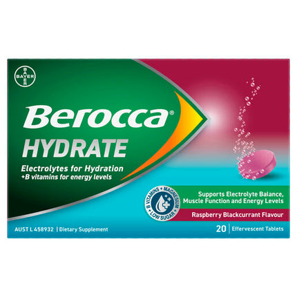 Berocca Hydrate Raspberry Blackcurrant 20 Effervescent Tablets