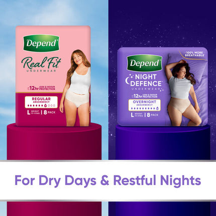Depend Women Real Fit Underwear Night Defence Large 8 Pack