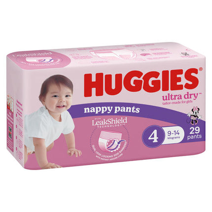 Huggies Ultra Dry Nappy Pants Girls Size 4 Toddler (9-14kg) 29 Pack