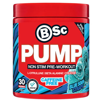 Body Science BSc PUMP Non Stim Pre-Workout Blue Sour Straps Flavour 30 Pack 300g