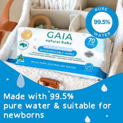 Gaia Baby 99.5% Pure Water Biodegradable Wipes 70PK