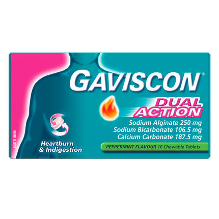 Gaviscon Dual Action Heartburn & Indigestion Relief Peppermint 16 Chewable Tablets