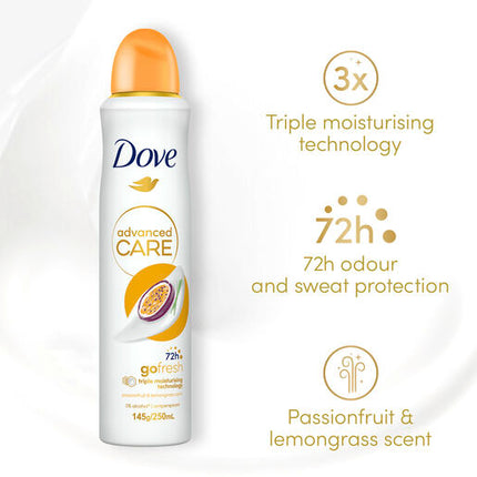 Dove Antiperspirant Advanced Care Passionfruit Lemongrass 250ml