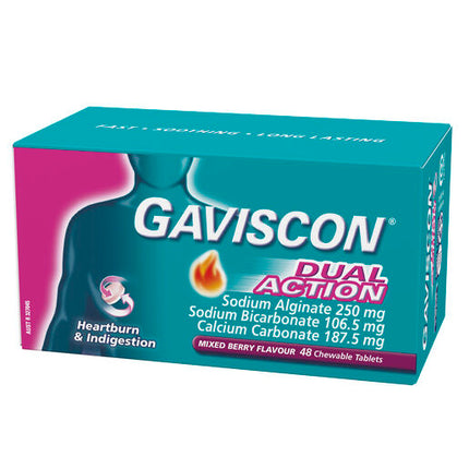 Gaviscon Dual Action Heartburn & Indigestion Relief Mixed Berry 48 Chewable Tablets